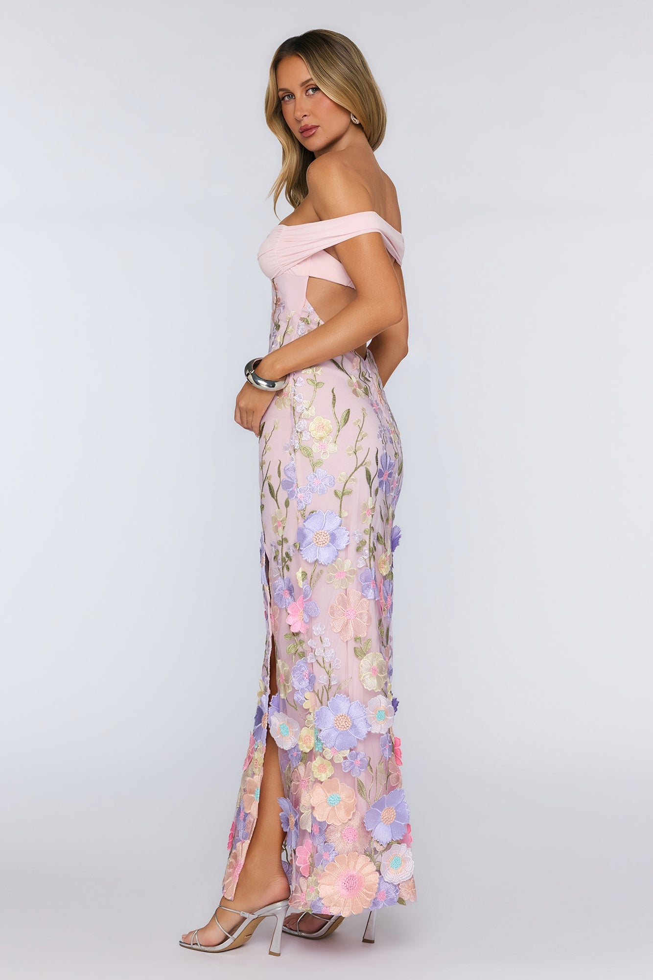 Floating In Style Off Shoulder Maxi Dress Floral