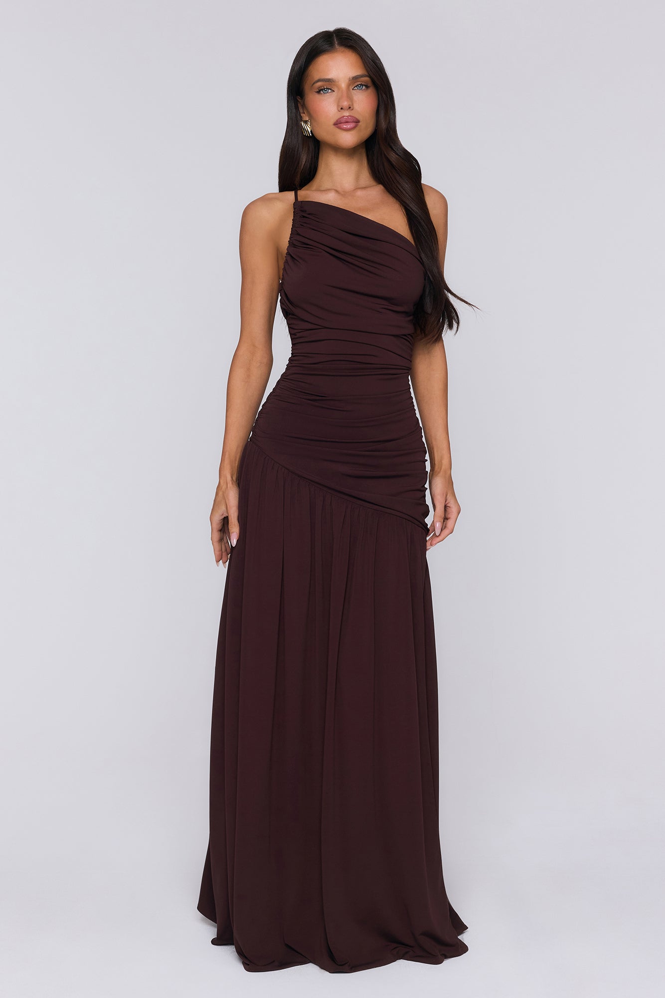 Spun In The Sun One Shoulder Maxi Dress Brown