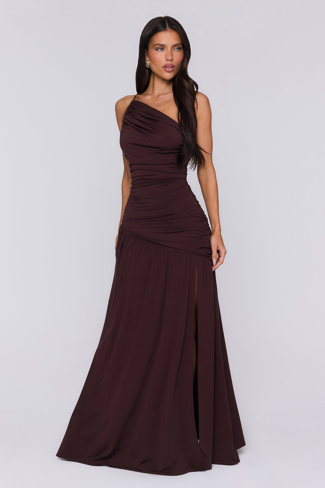 Spun In The Sun One Shoulder Maxi Dress Brown