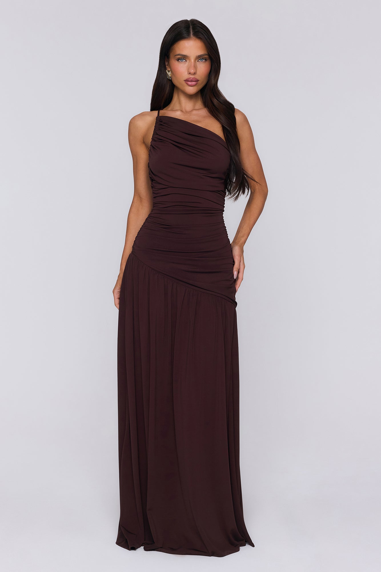 Spun In The Sun One Shoulder Maxi Dress Brown