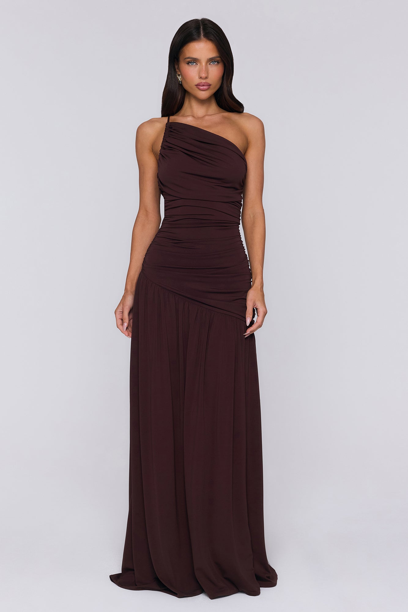 Spun In The Sun One Shoulder Maxi Dress Brown