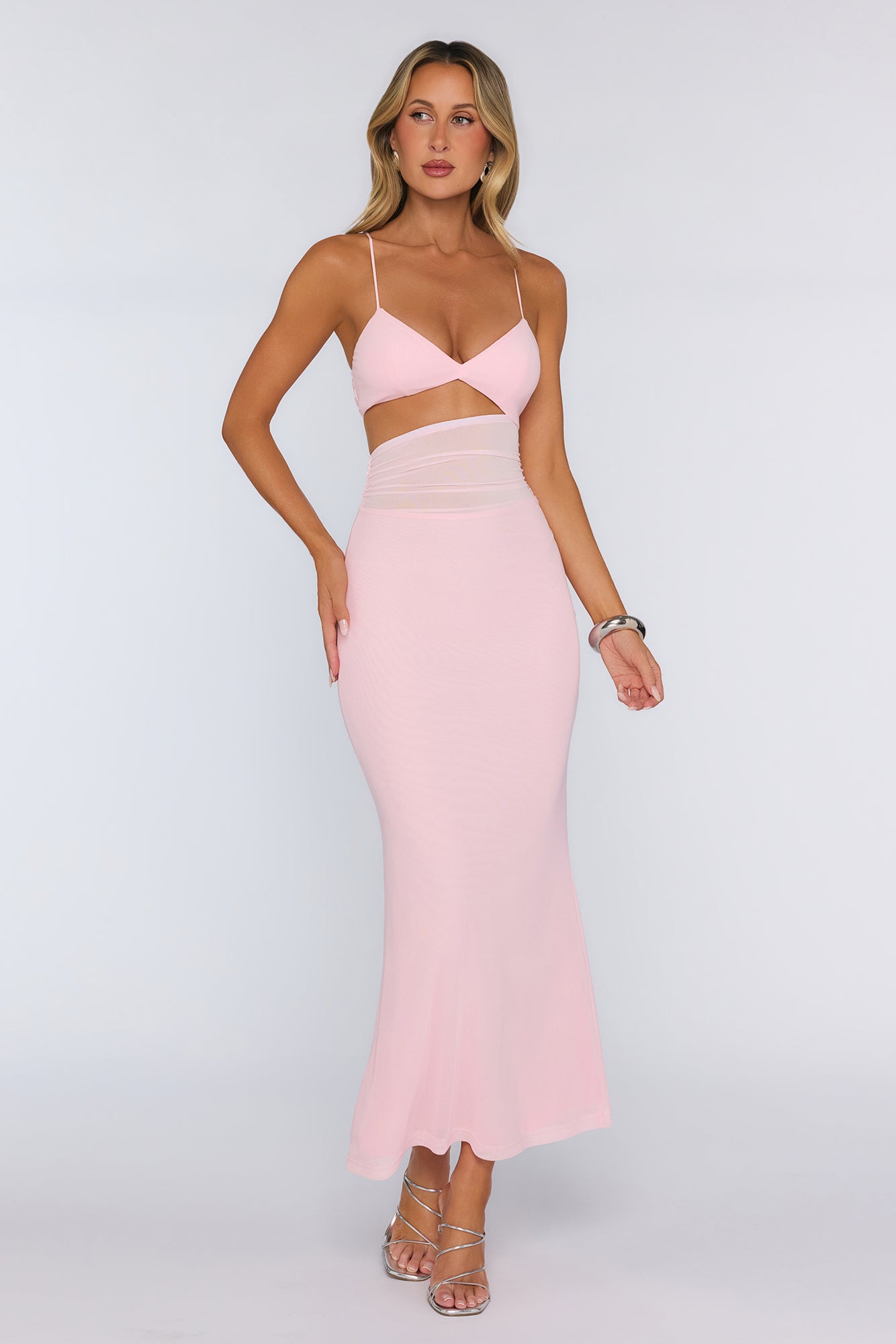 Poised Perfection Mesh Maxi Dress Pink
