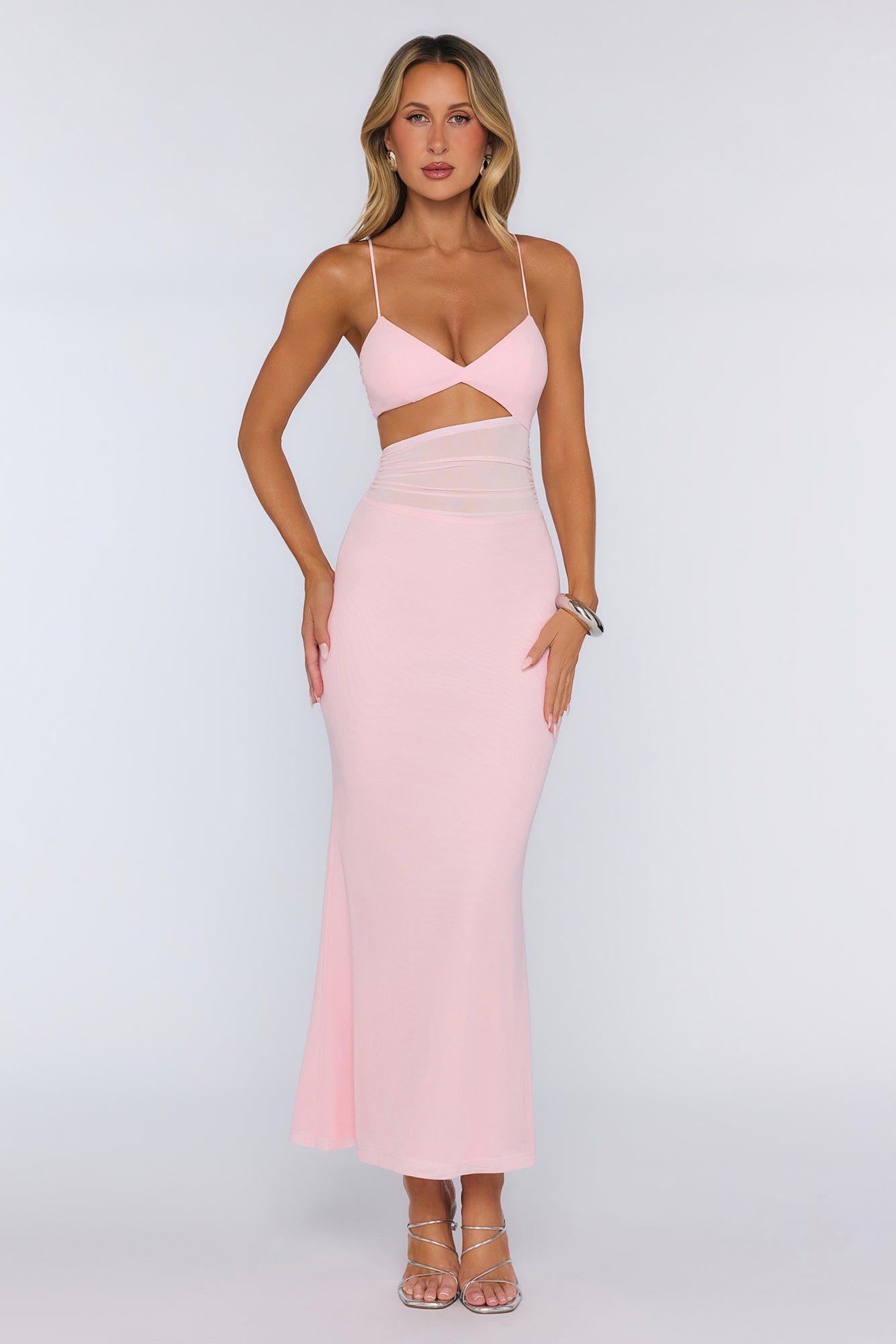 Poised Perfection Mesh Maxi Dress Pink