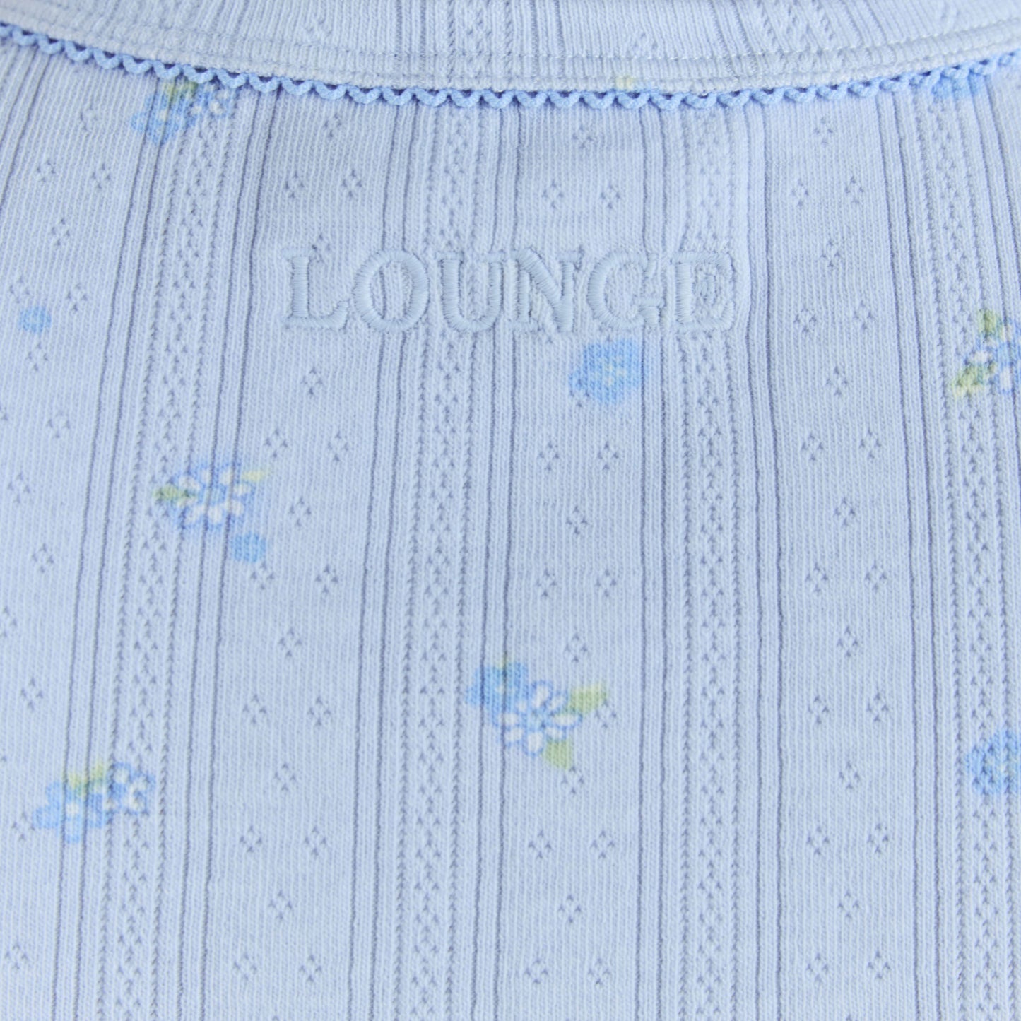 Pointelle Fitted Pyjama Top - Blue Floral