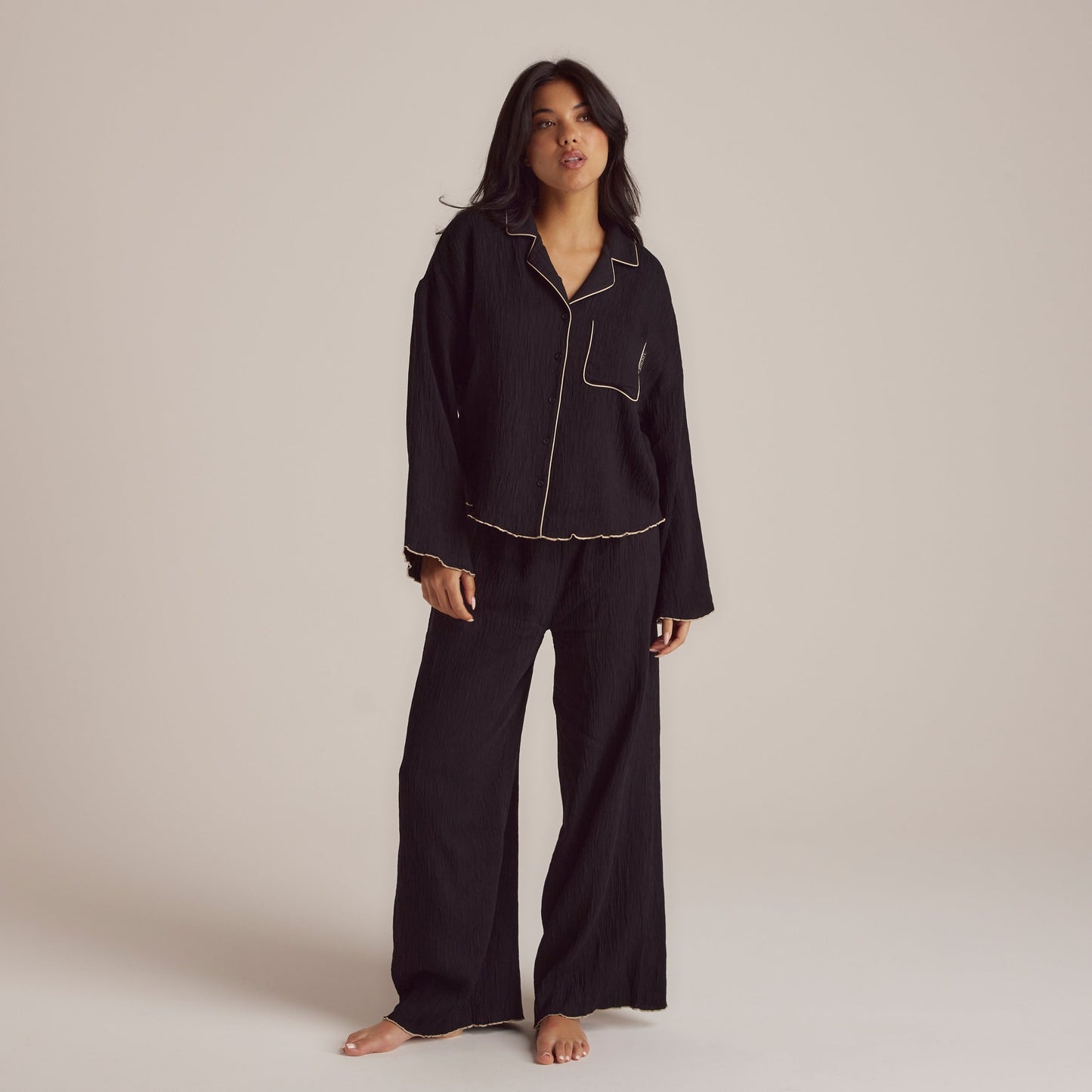 Crinkle Pyjama Shirt - Black