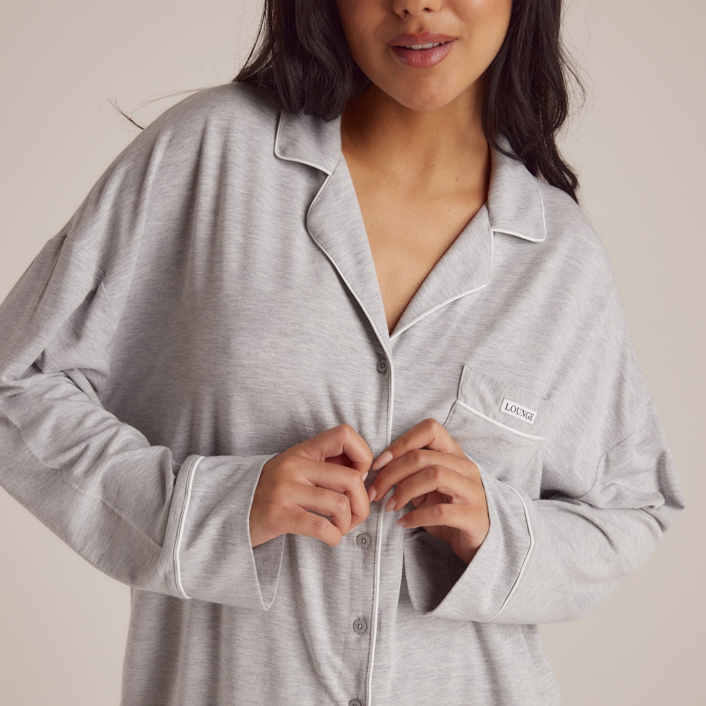 Modal Pyjama Shirt - Grey Marl