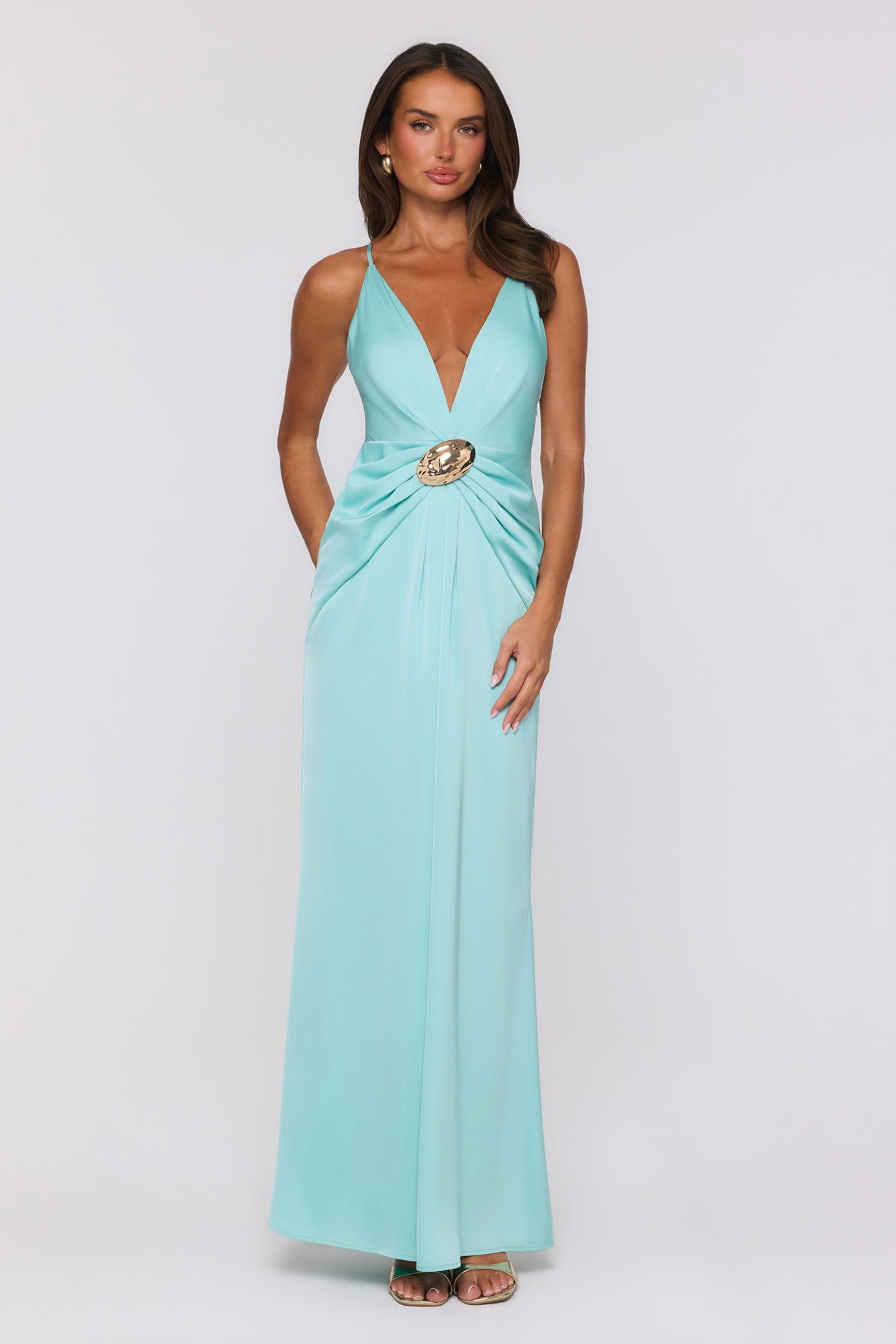 Ocean Haze Satin Maxi Dress Aqua