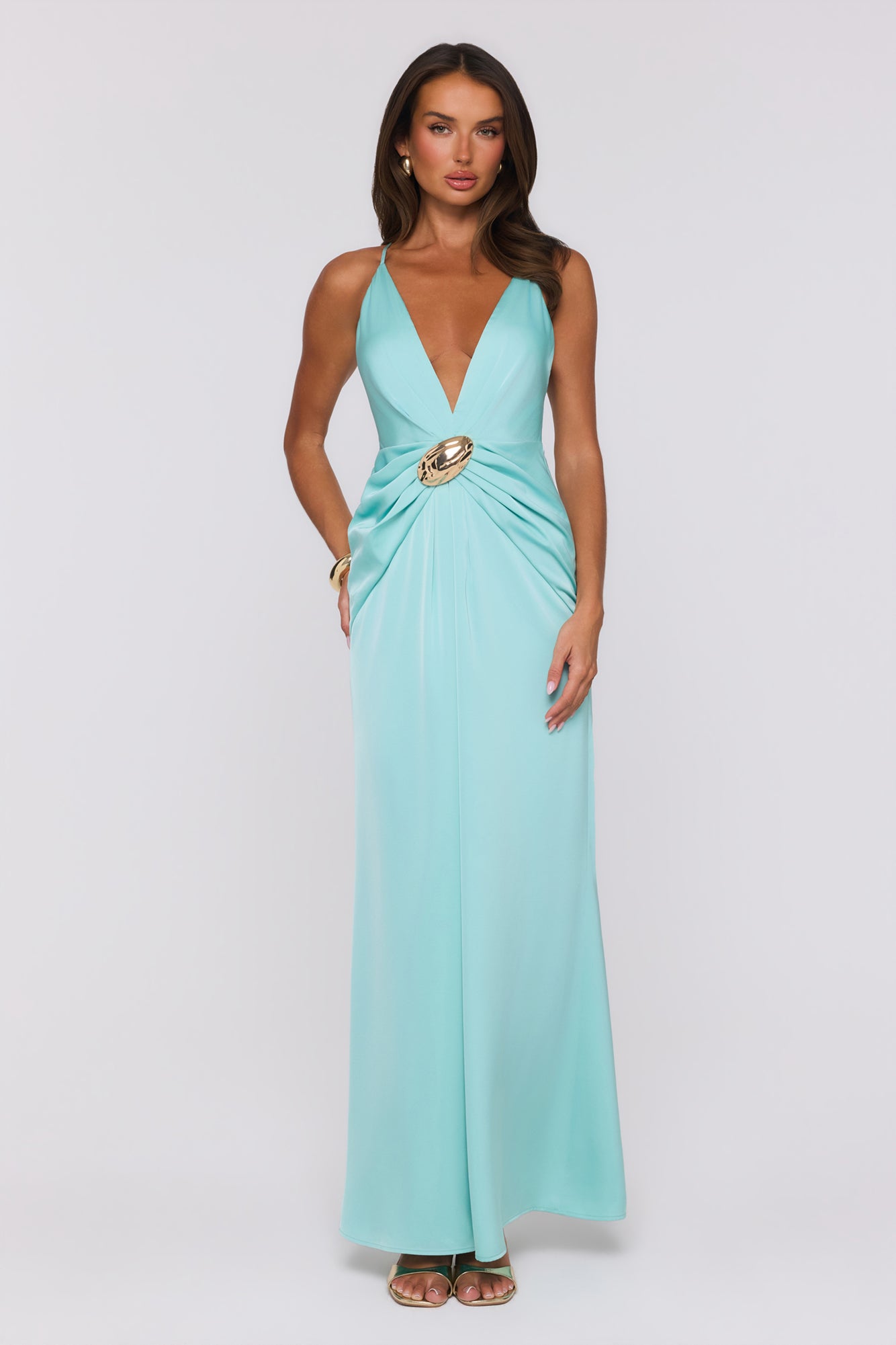 Ocean Haze Satin Maxi Dress Aqua