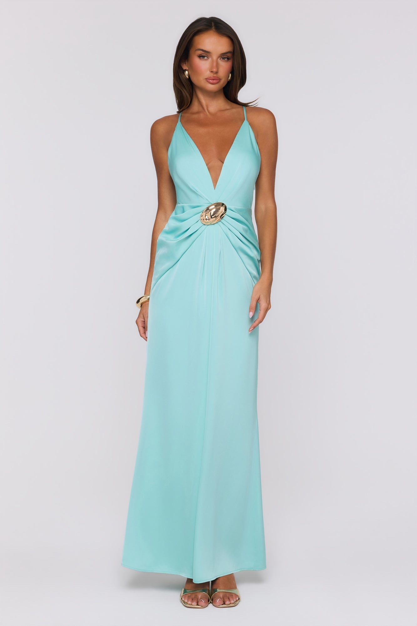 Ocean Haze Satin Maxi Dress Aqua