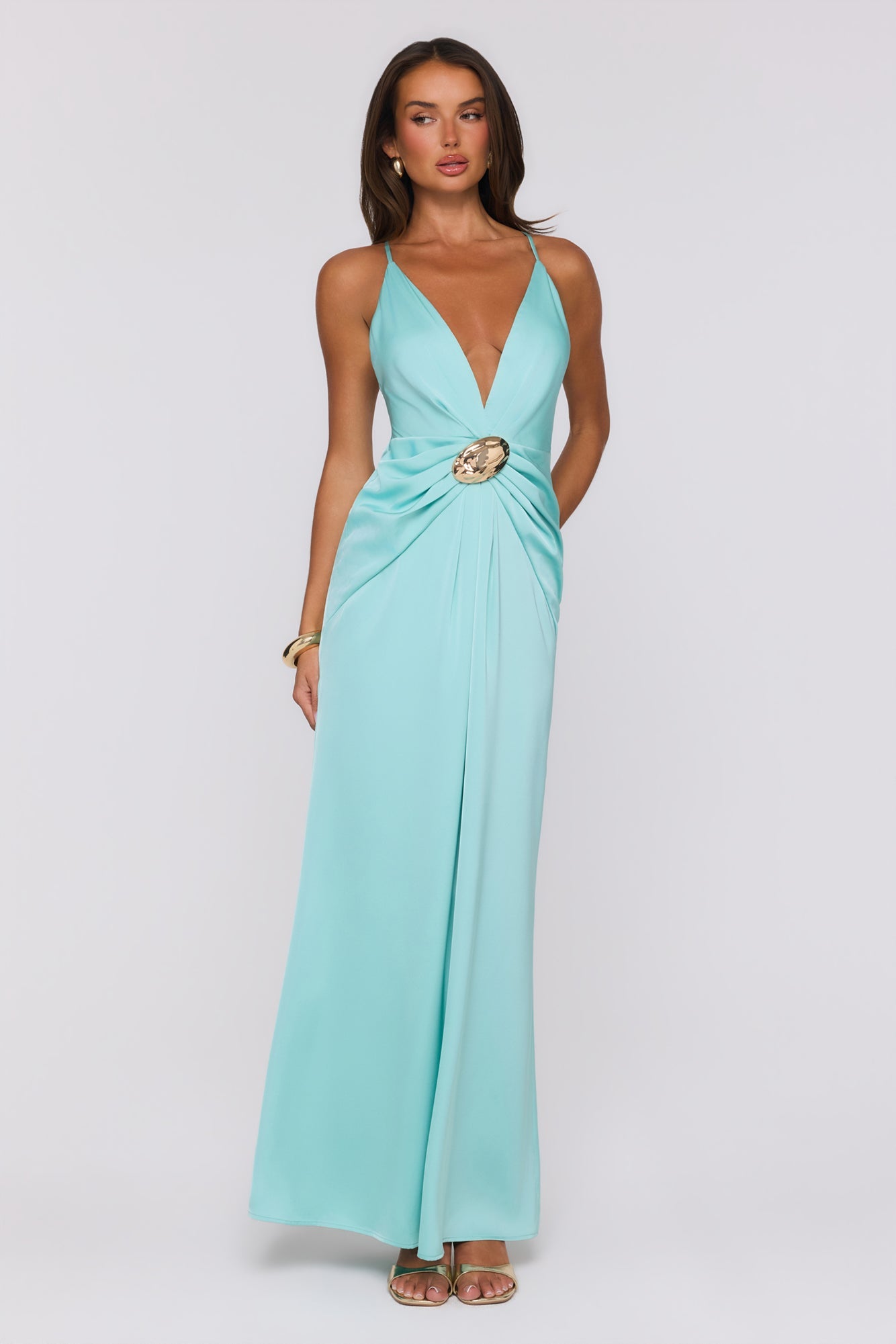 Ocean Haze Satin Maxi Dress Aqua