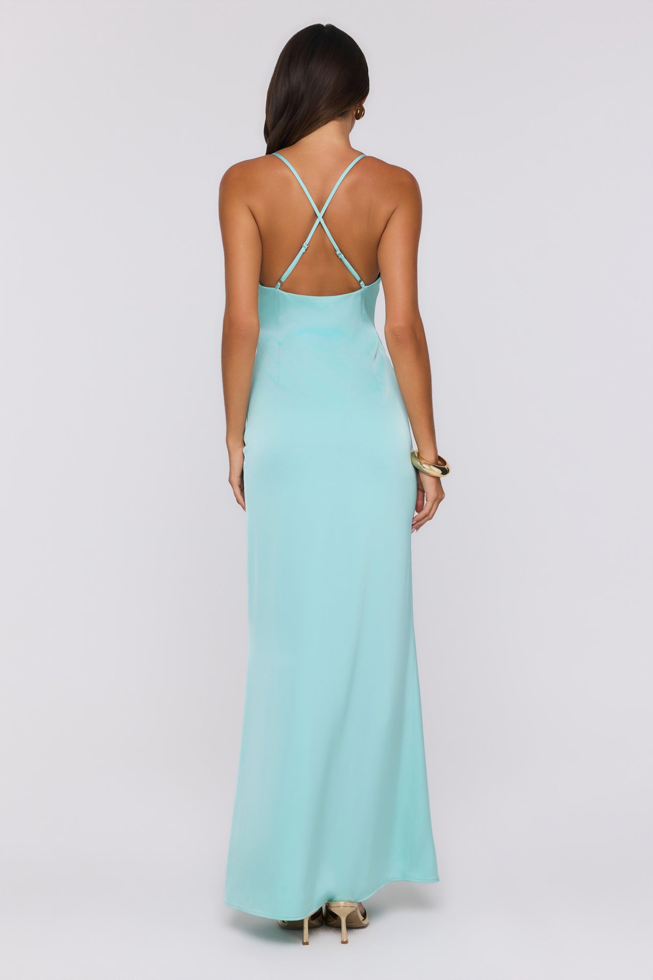 Ocean Haze Satin Maxi Dress Aqua