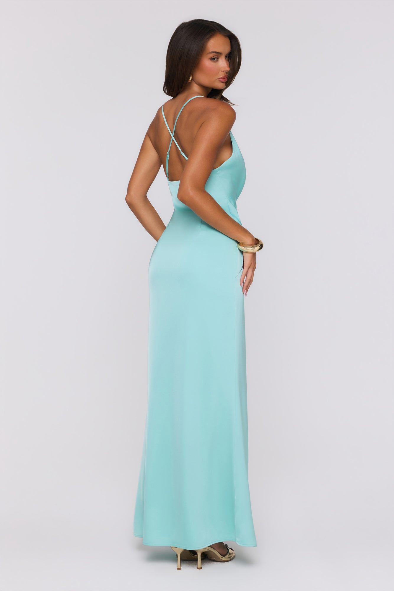 Ocean Haze Satin Maxi Dress Aqua