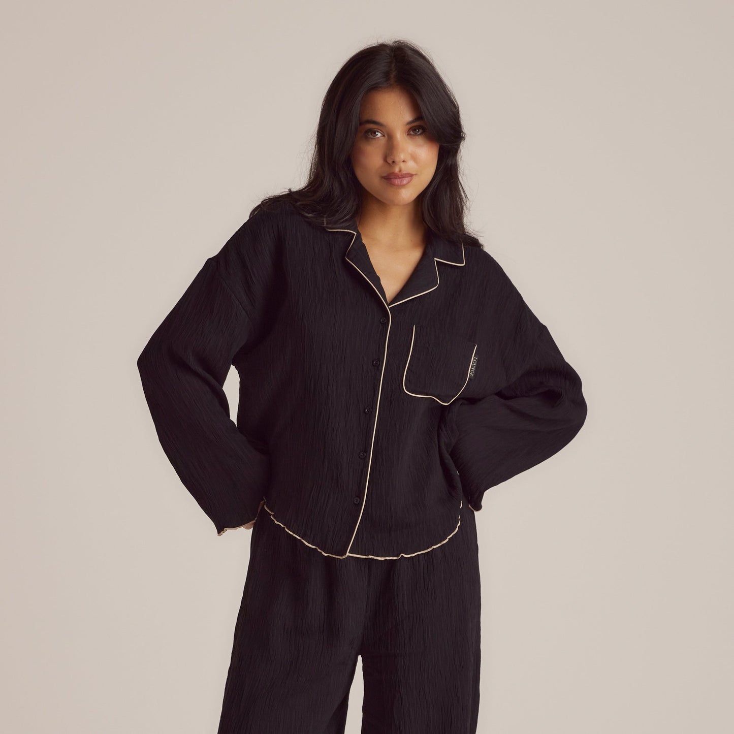 Crinkle Pyjama Shirt - Black