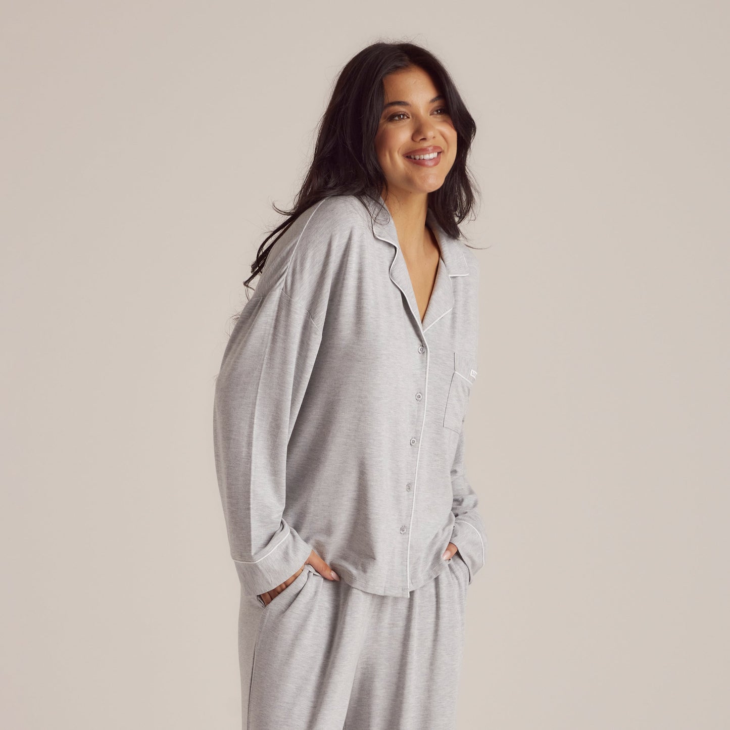 Modal Pyjama Shirt - Grey Marl