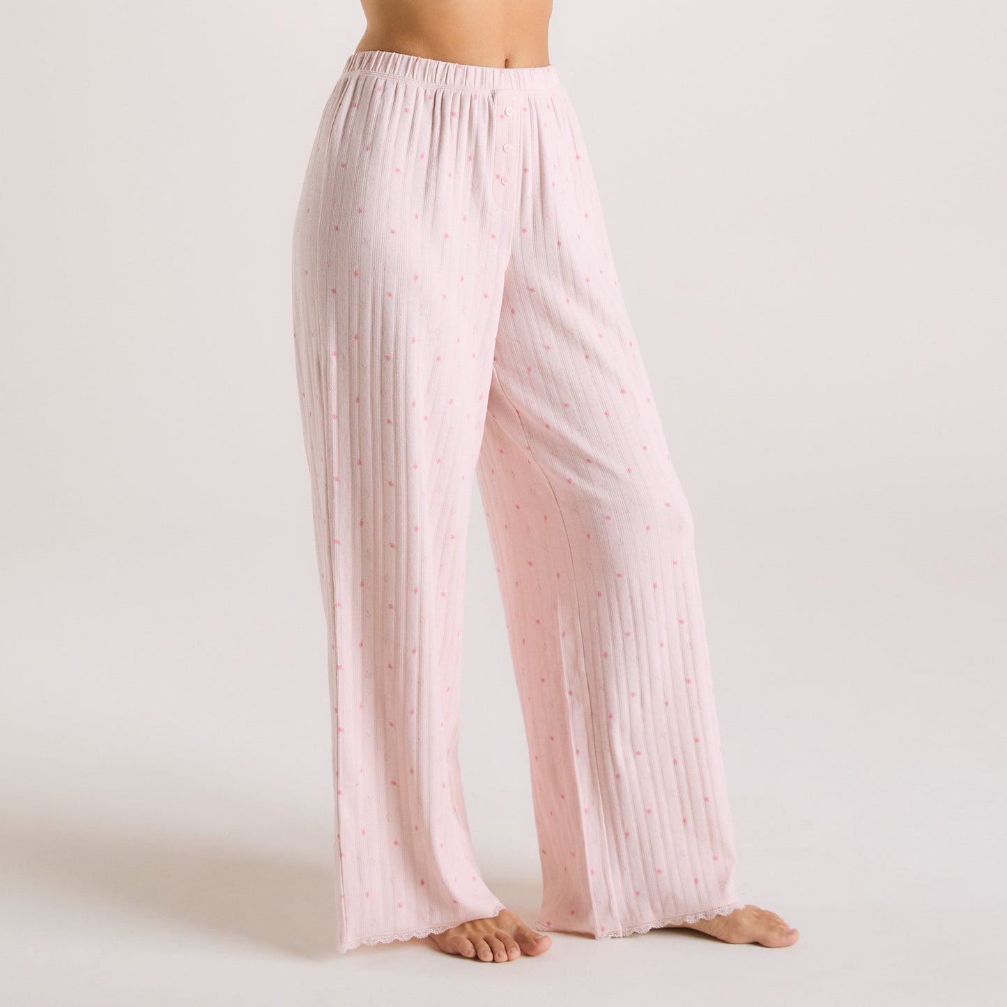 Pointelle Pyjama Bottoms - Pink Floral
