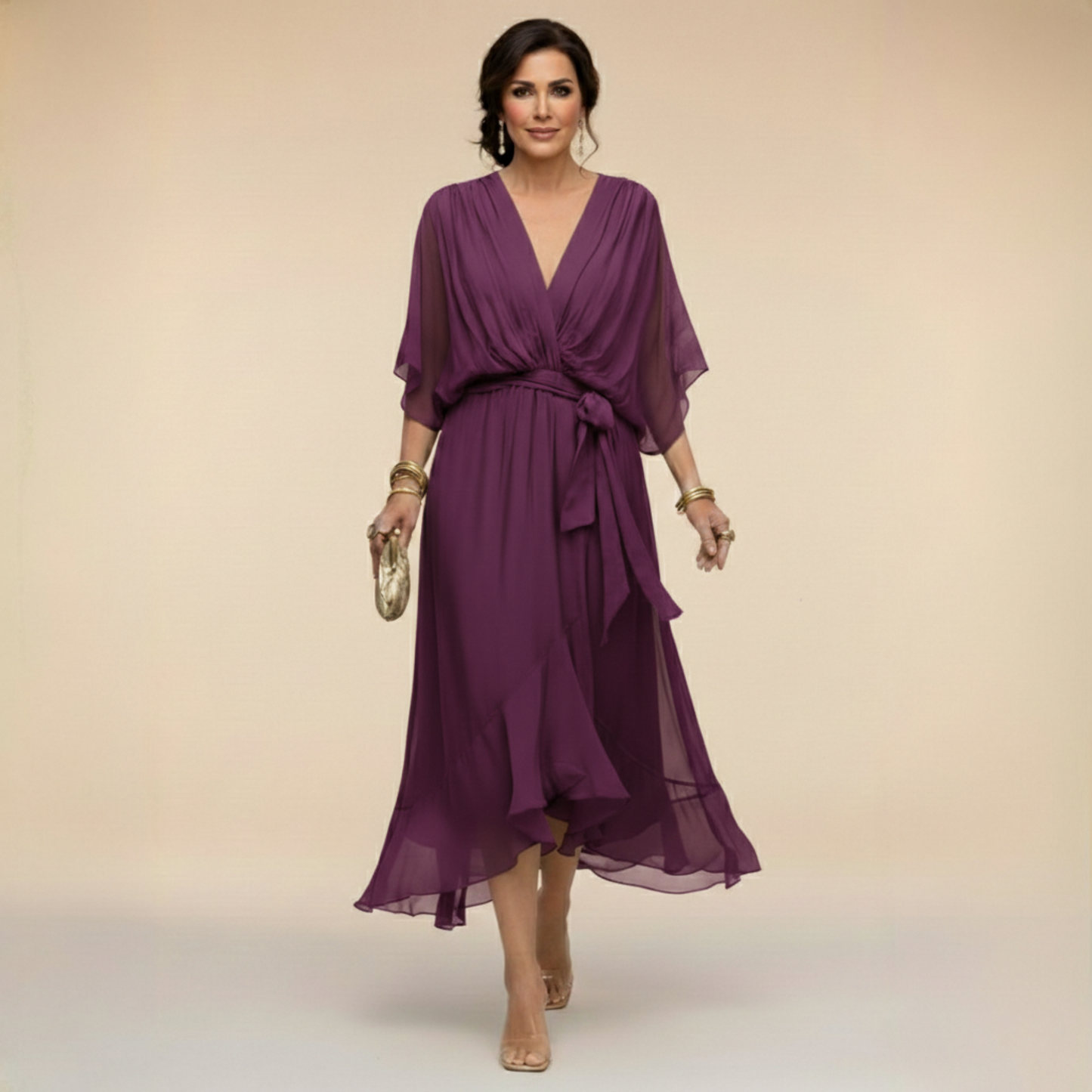 Monica – Chiffon Dress with V-Neck
