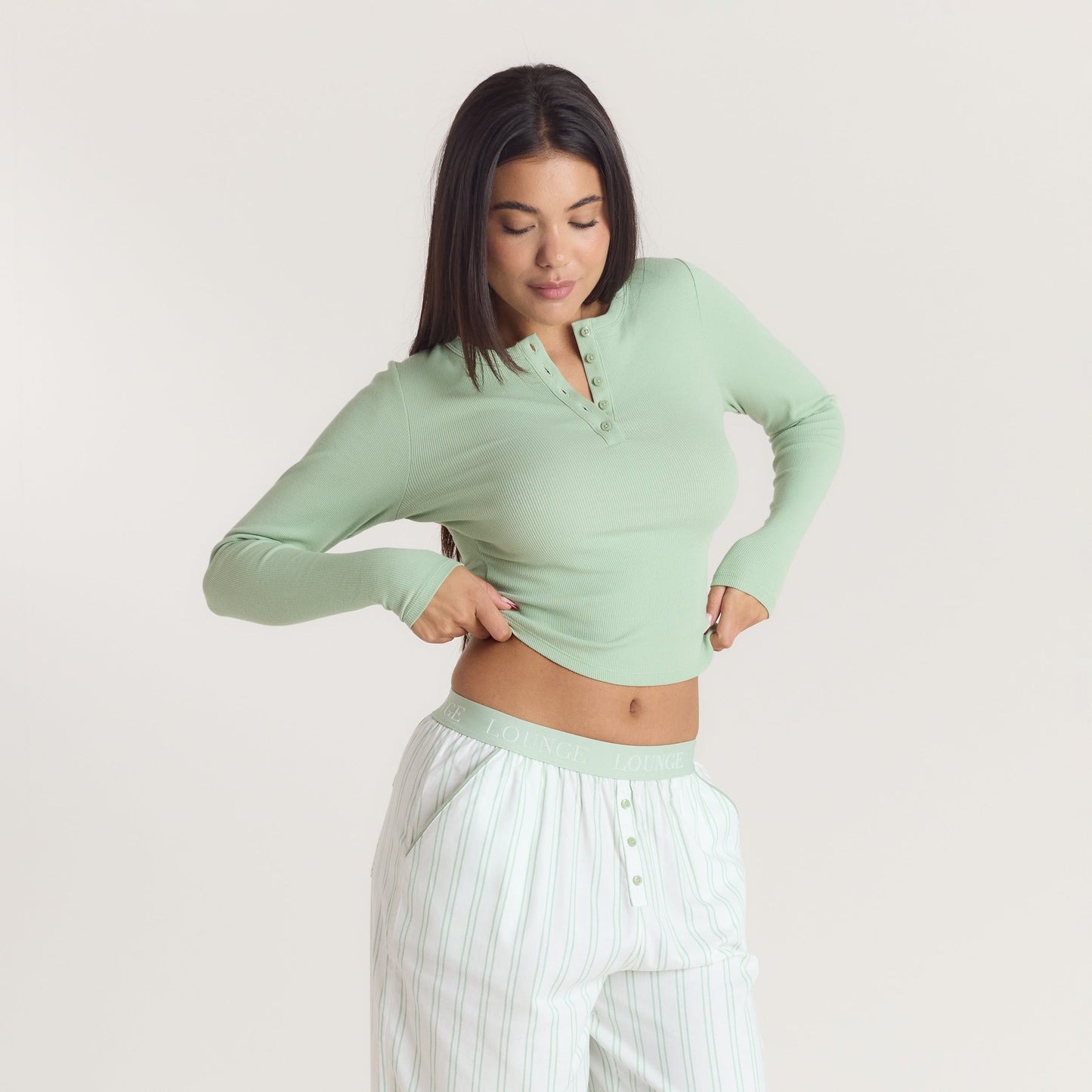 Mistletoe Henley Pyjama Top - Sage