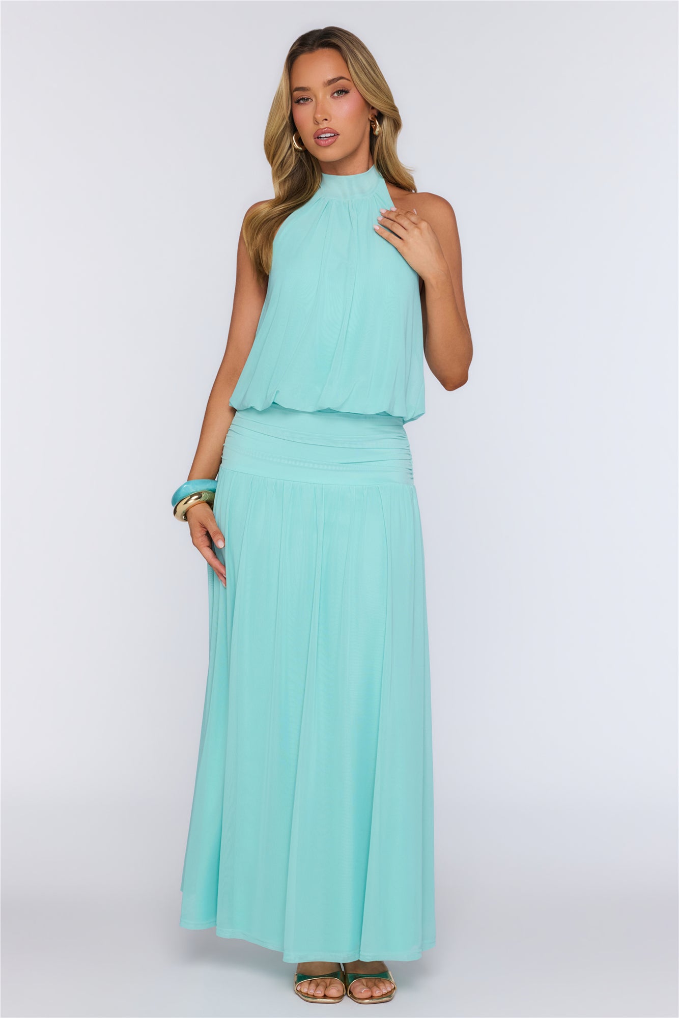 Dreamy Flowy Halter Maxi Dress Light Blue