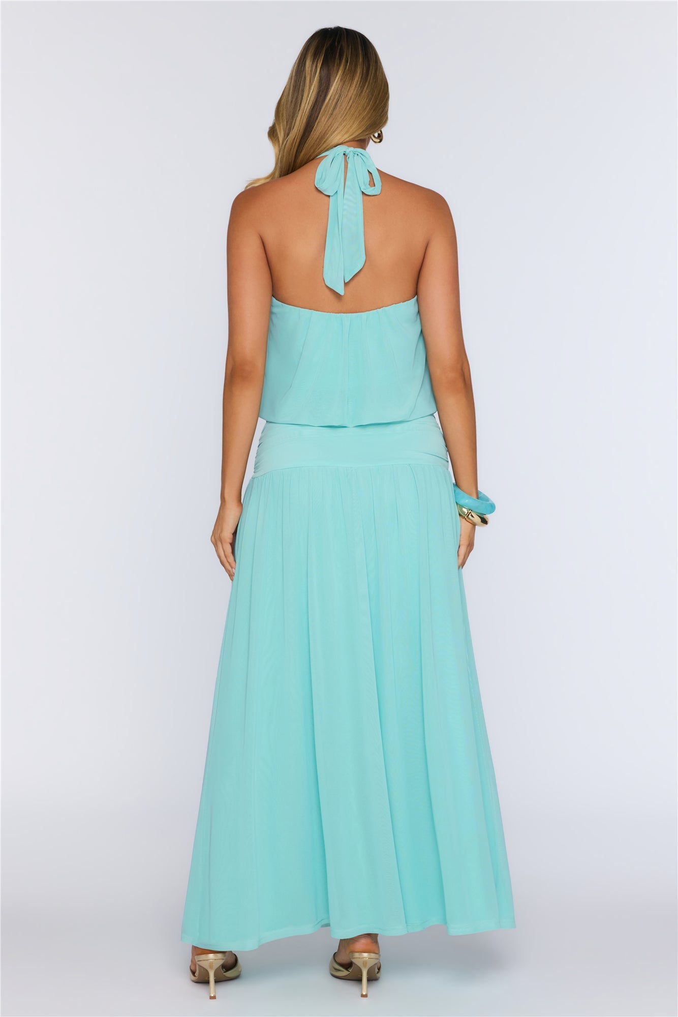 Dreamy Flowy Halter Maxi Dress Light Blue