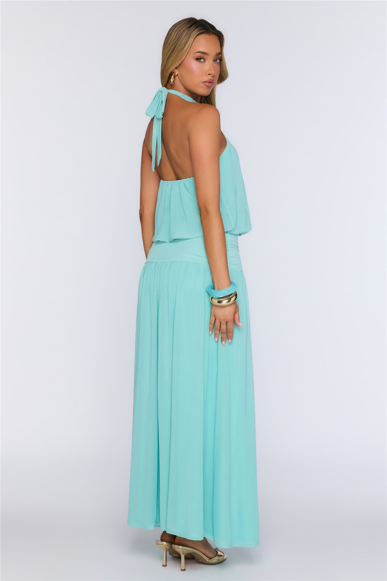 Dreamy Flowy Halter Maxi Dress Light Blue