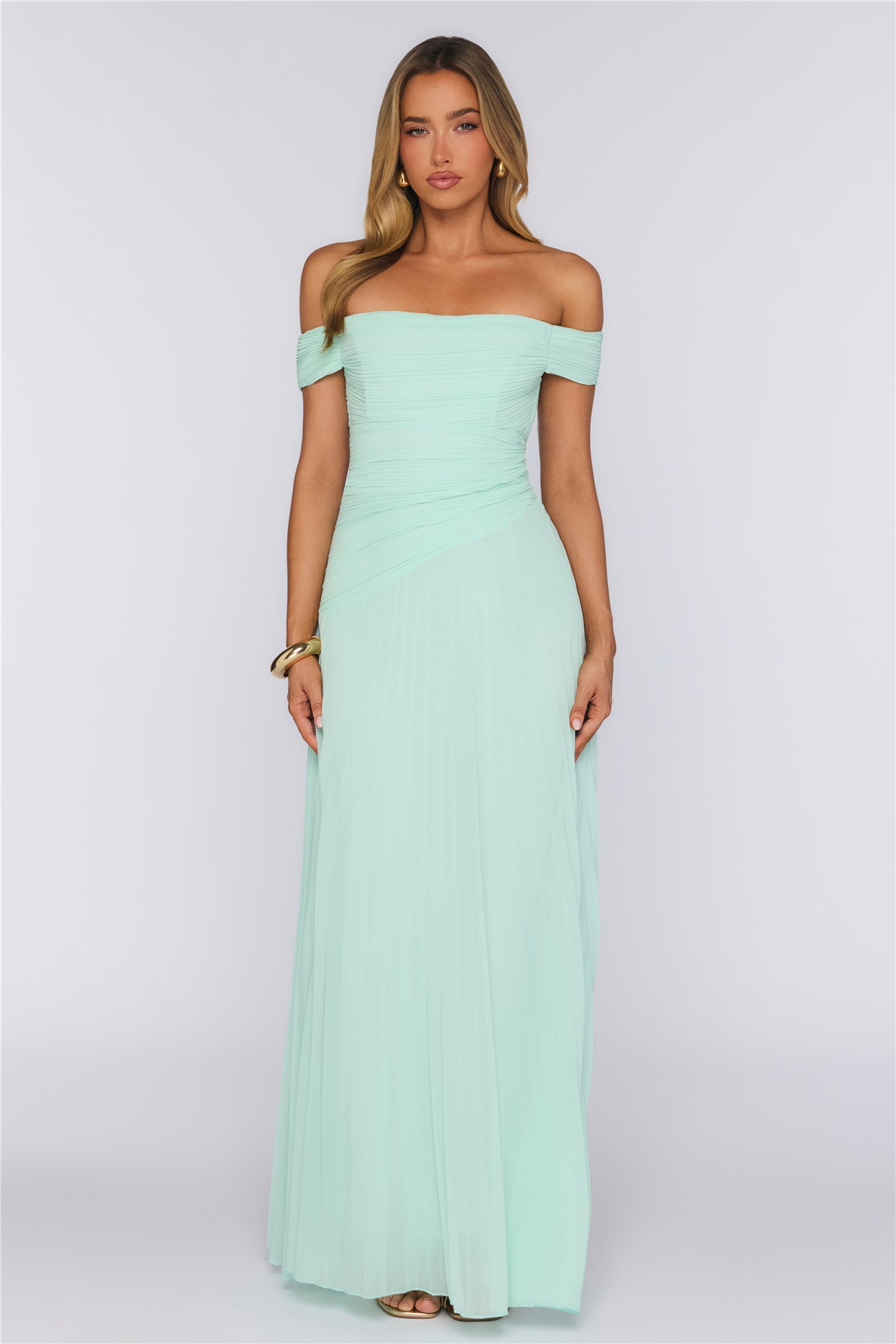 The Look Speaks Off Shoulder Maxi Dress Mint