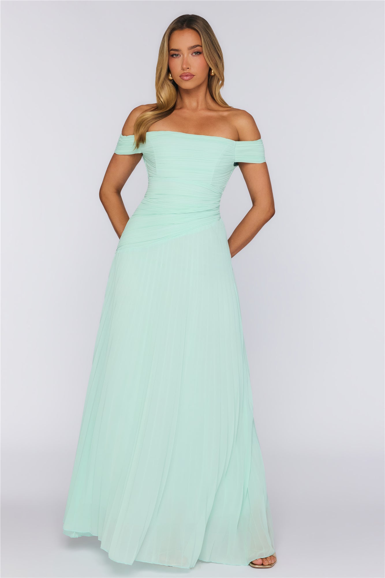 The Look Speaks Off Shoulder Maxi Dress Mint