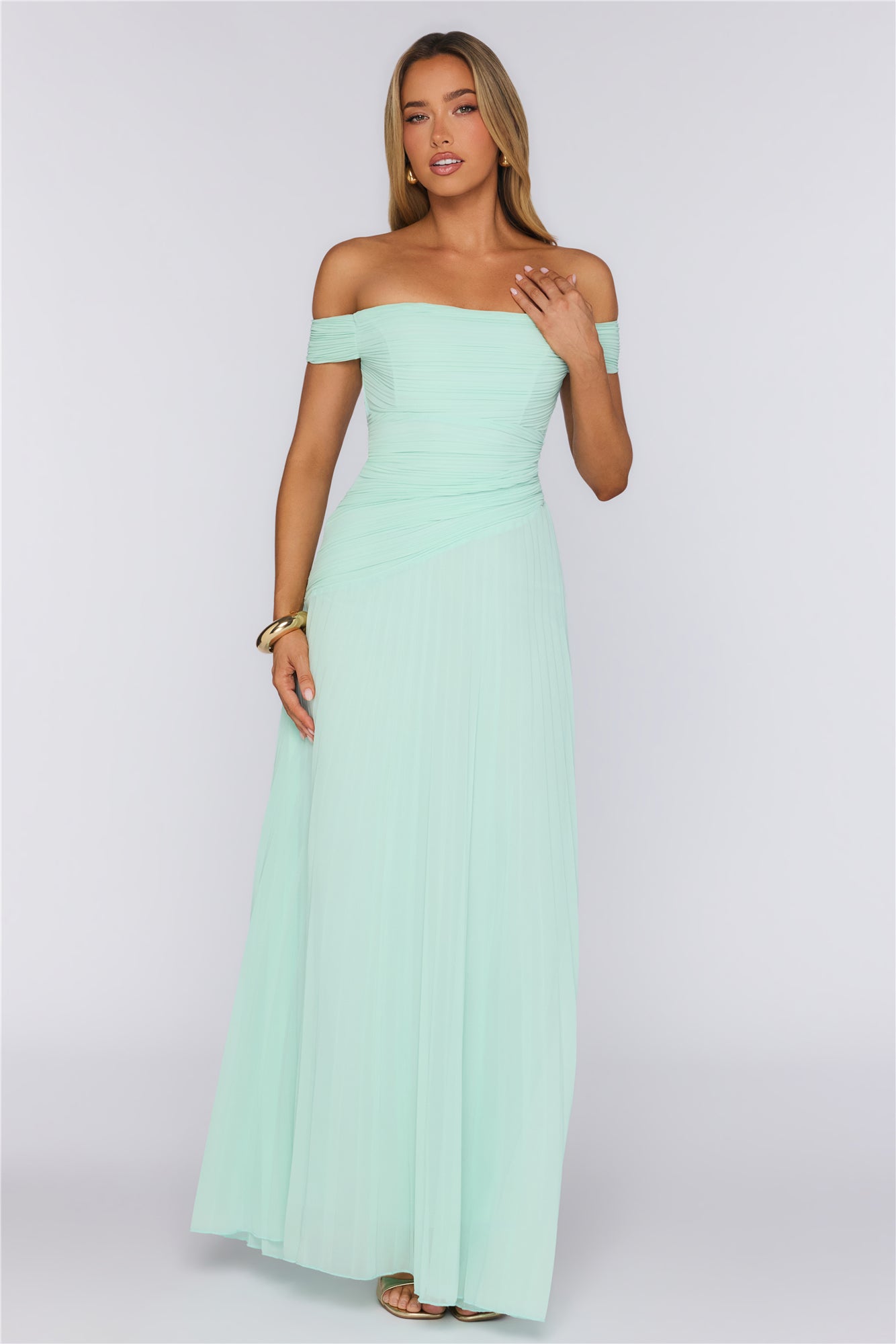 The Look Speaks Off Shoulder Maxi Dress Mint