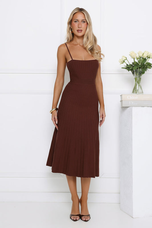 Tennis Club Knit Pleated Midi Dress Chocolate