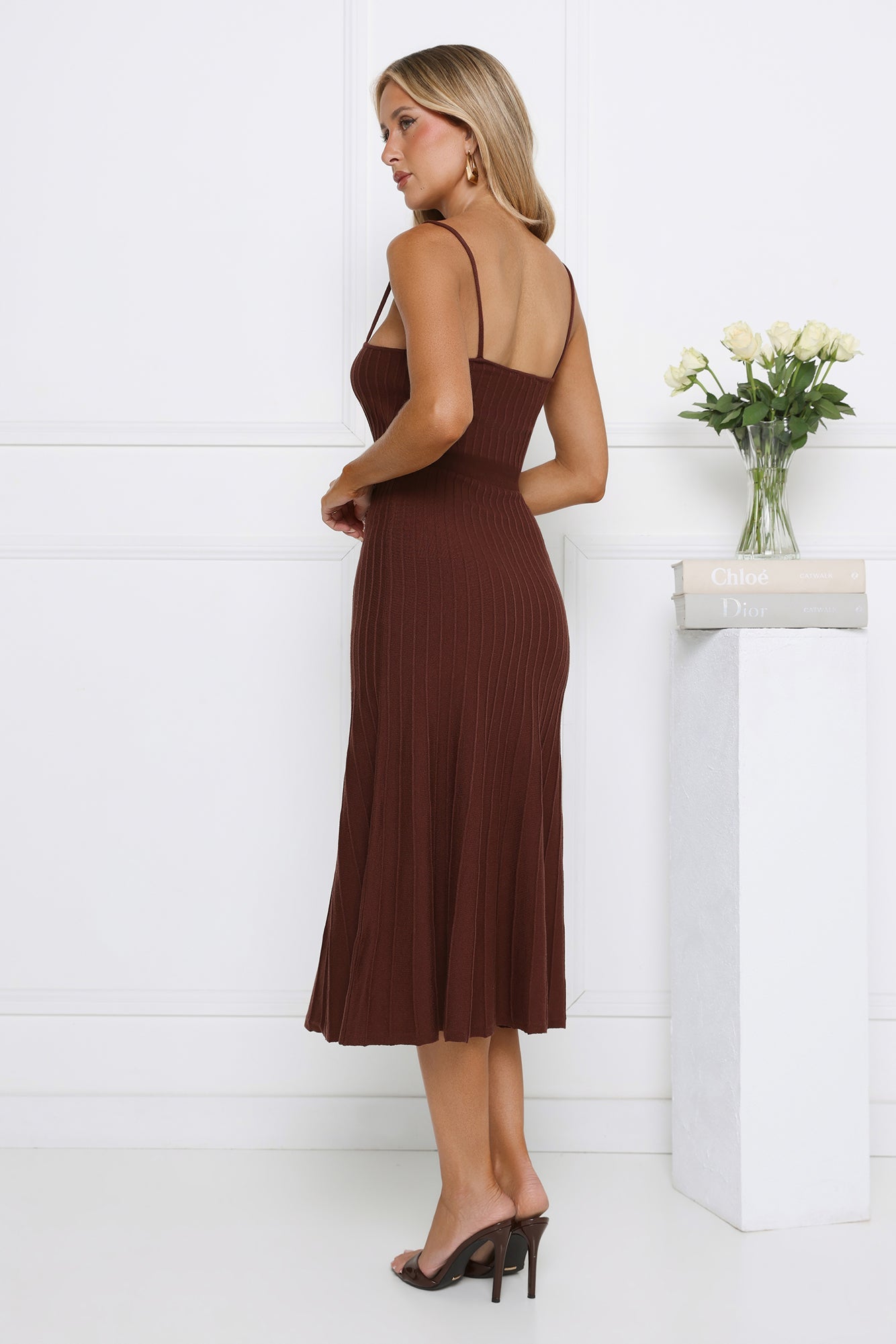 Tennis Club Knit Pleated Midi Dress Chocolate