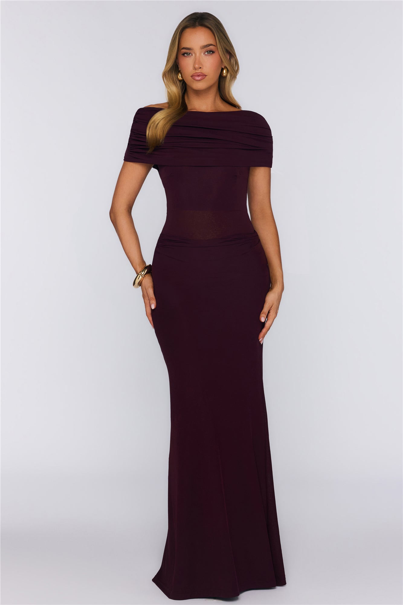 Darling Party Off Shoulder Maxi Dress Wine
