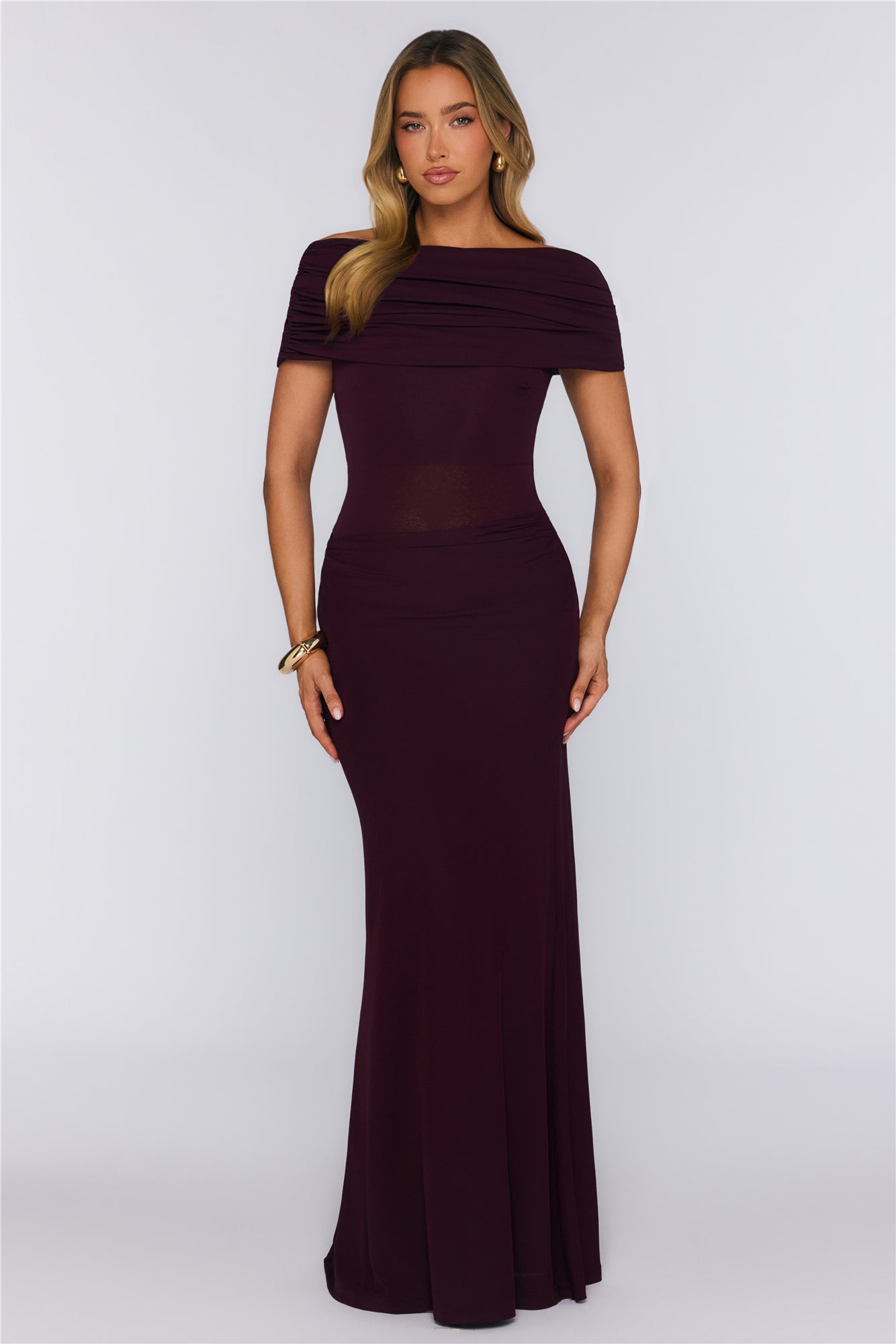 Darling Party Off Shoulder Maxi Dress Wine