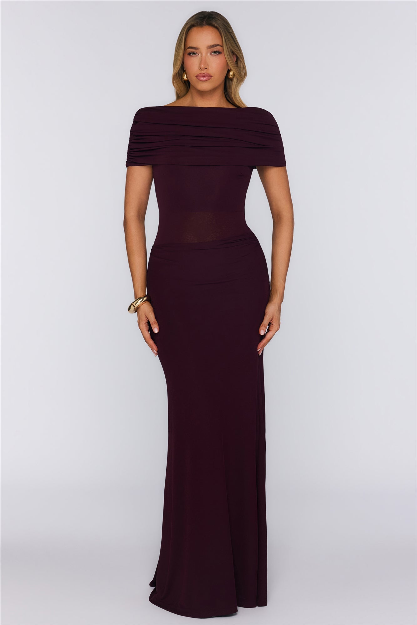 Darling Party Off Shoulder Maxi Dress Wine