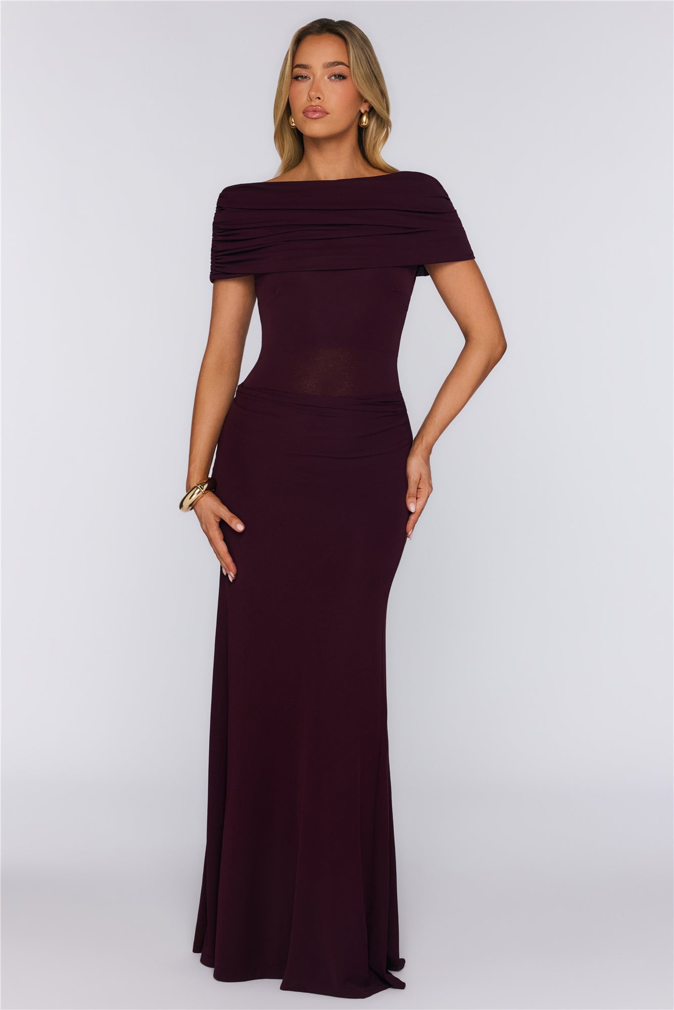 Darling Party Off Shoulder Maxi Dress Wine