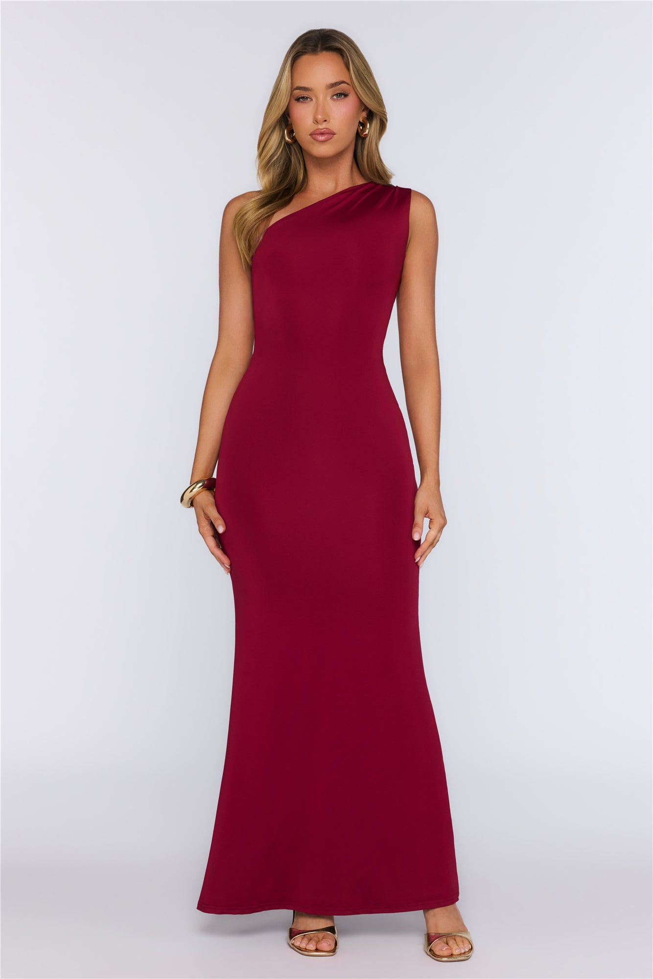 Dreamstate Dressing One Shoulder Maxi Dress Burgundy