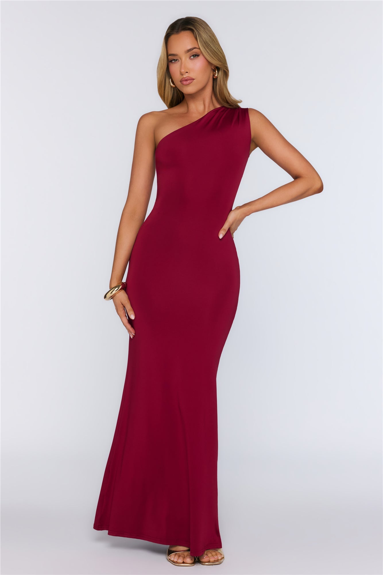 Dreamstate Dressing One Shoulder Maxi Dress Burgundy