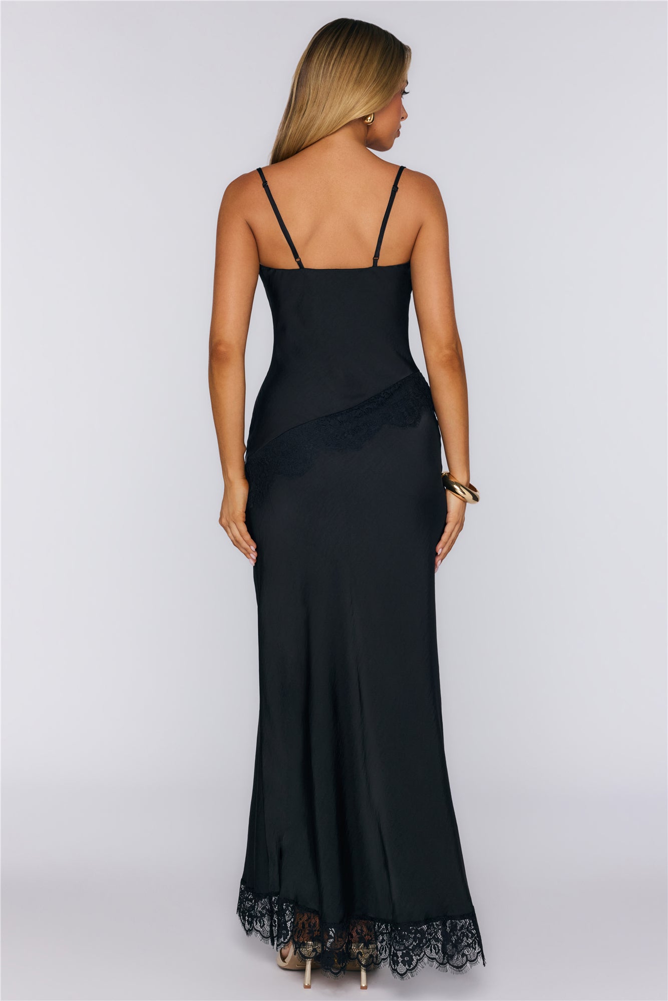 Charm Society Satin Lace Maxi Dress Black