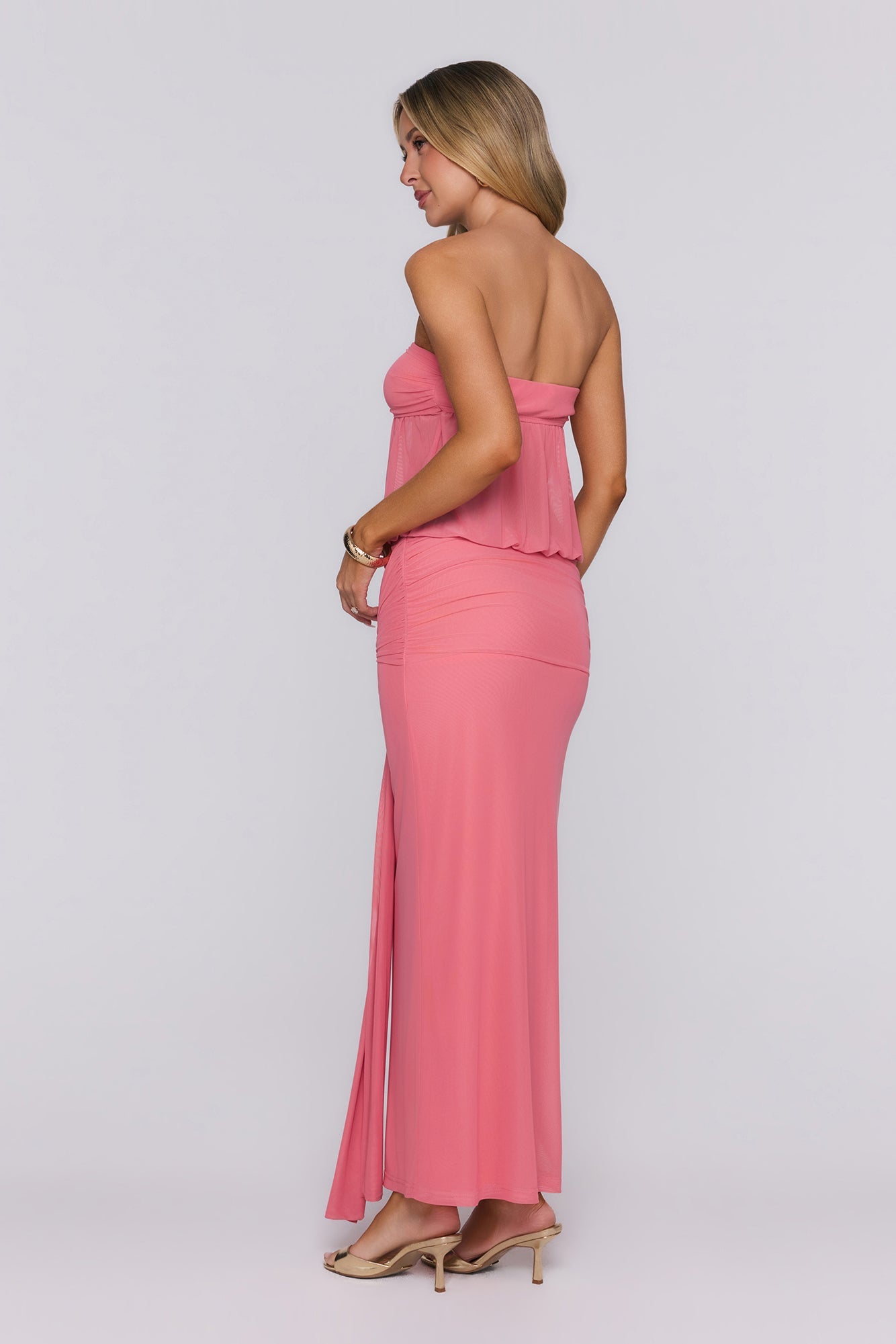 Self Made Aura Strapless Mesh Maxi Dress Pink
