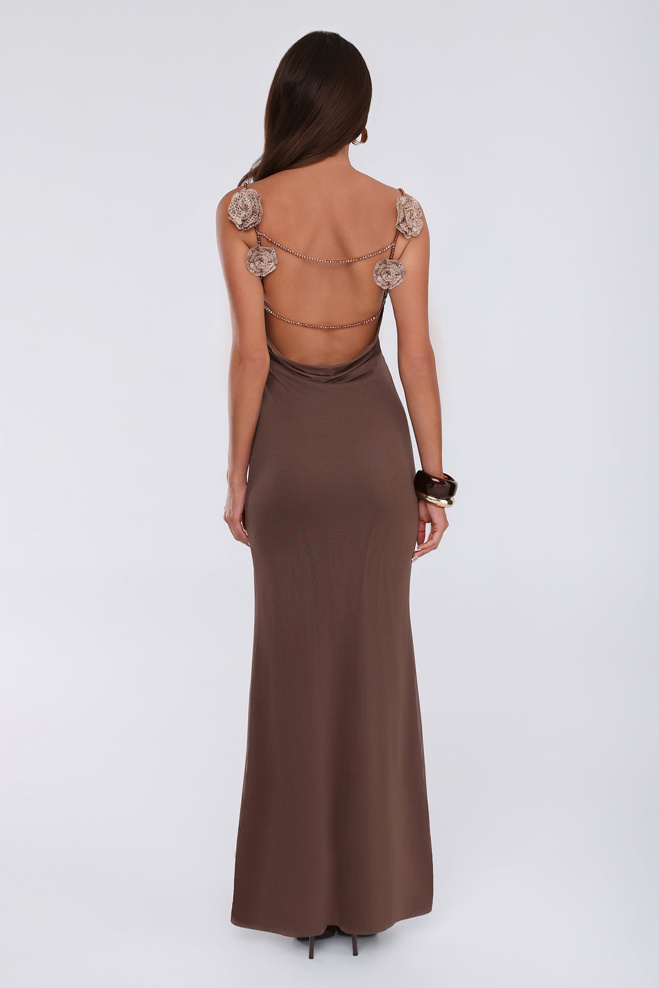 Golden Hourglass Mesh Maxi Dress Brown