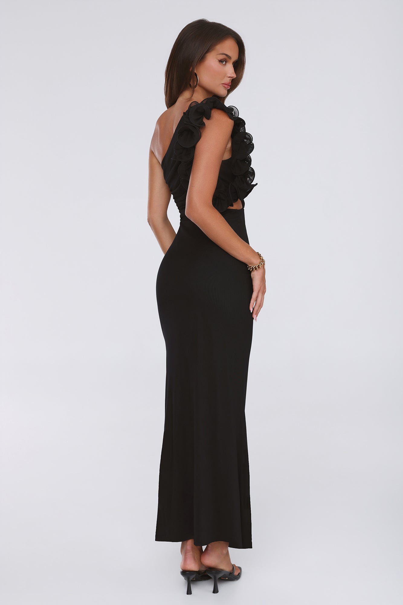 Nightfall Couture One Shoulder Maxi Dress Black
