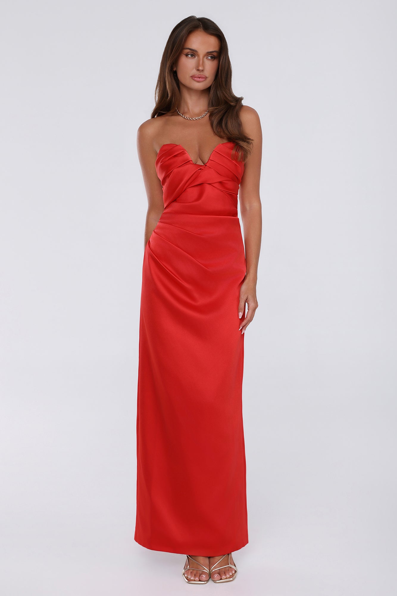 Style Obsession Satin Strapless Maxi Dress Red