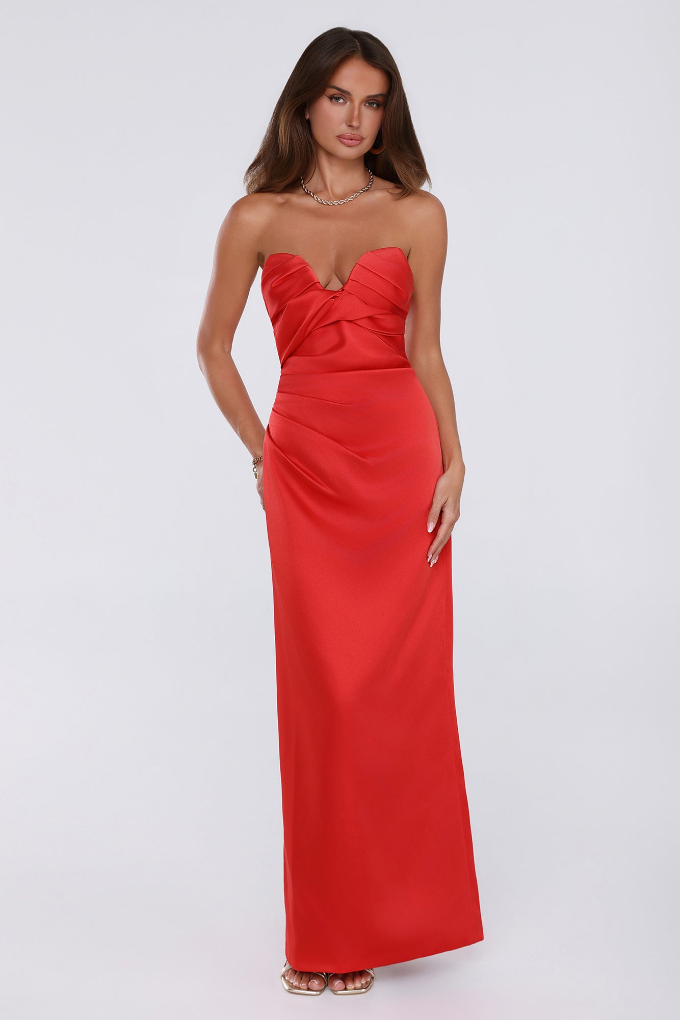 Style Obsession Satin Strapless Maxi Dress Red