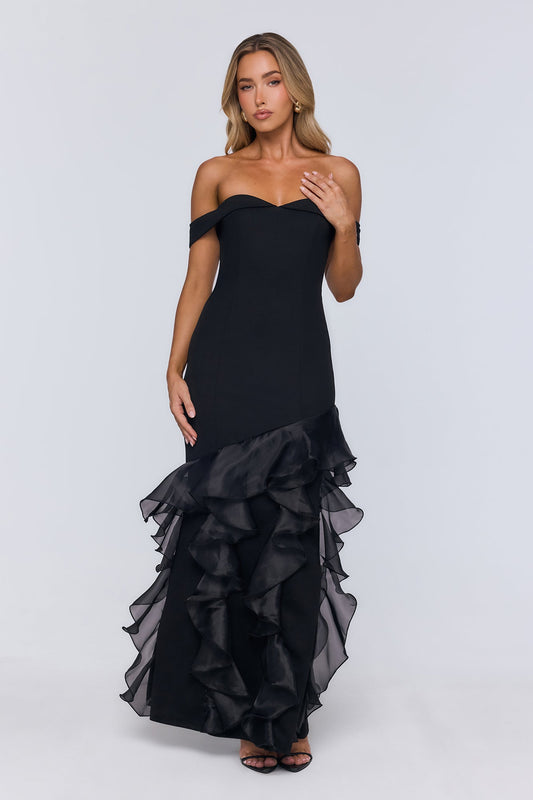 Night Of Fashion Off Shoulder Maxi Dress Black