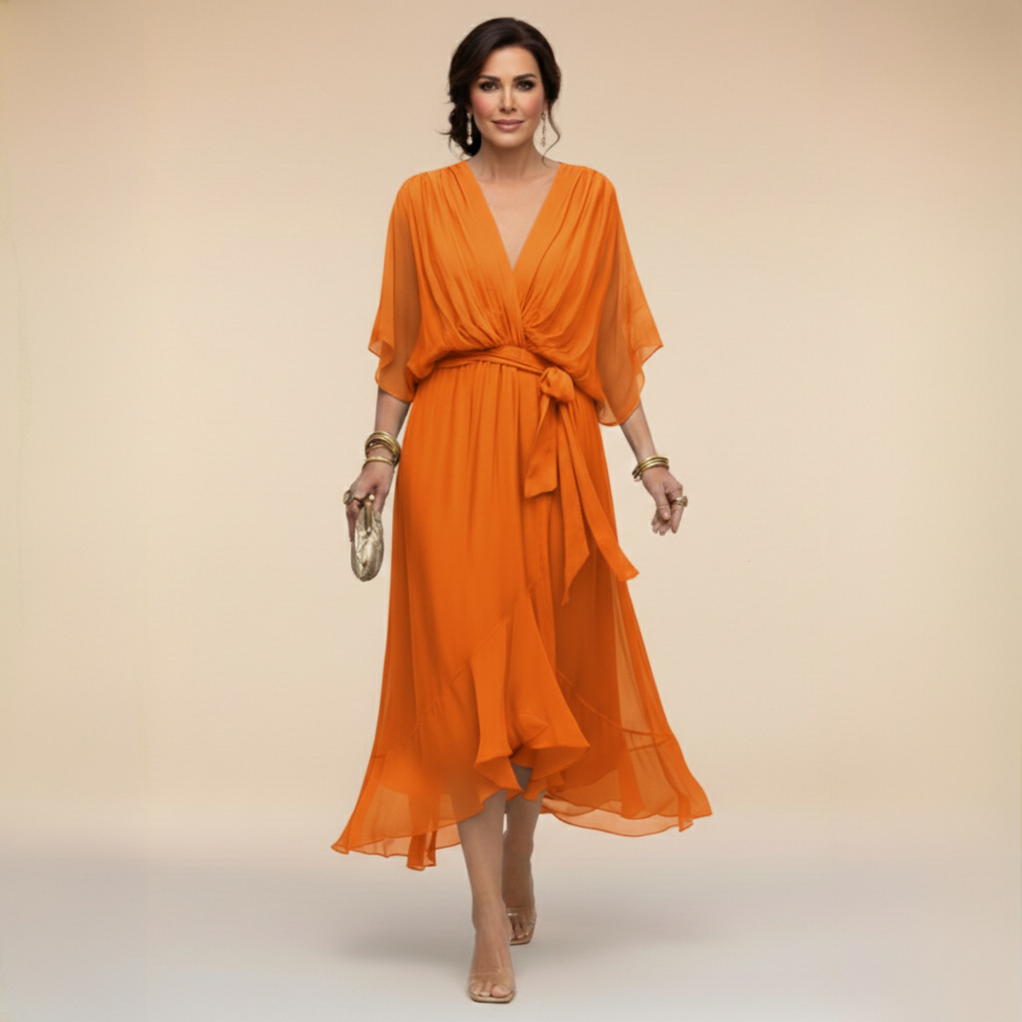 Monica – Chiffon Dress with V-Neck