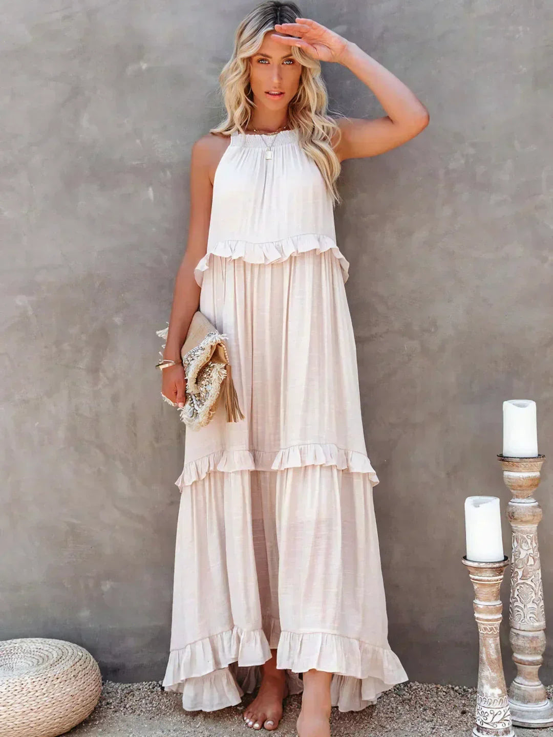 Ilona - Halterneck Dress With Ruffles and Maxi Pockets