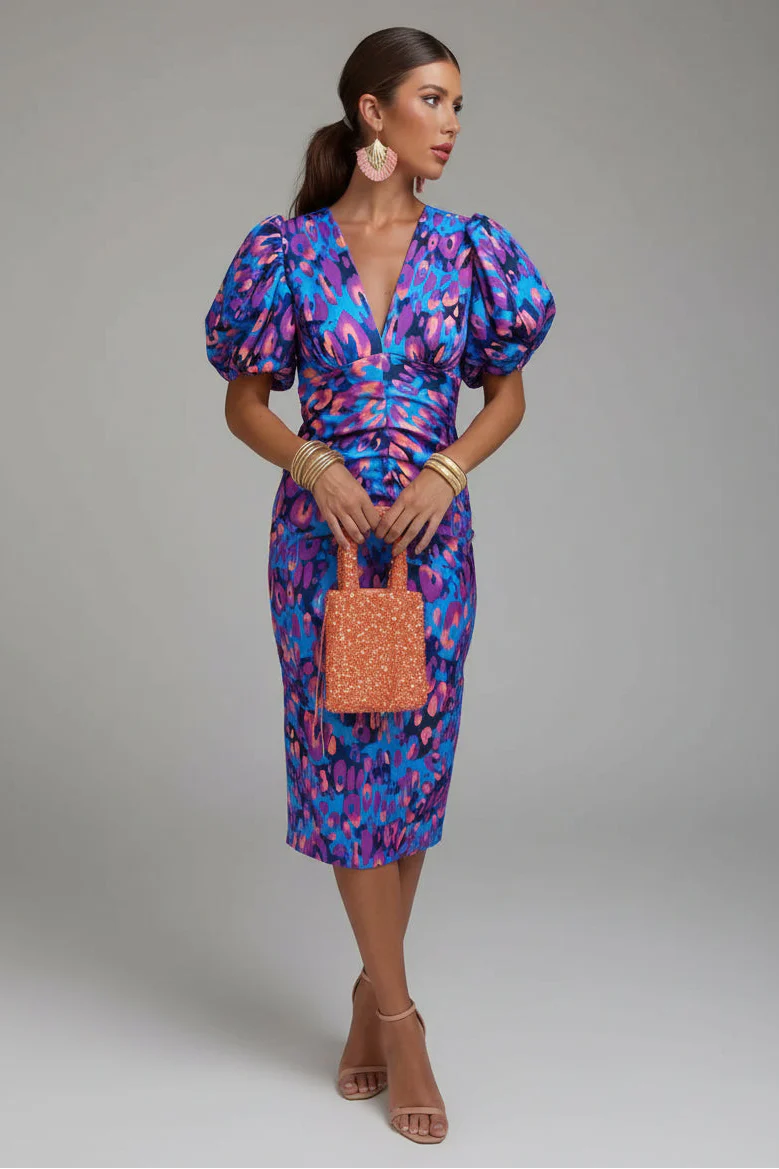 Arielle - Colourful Dress With Pleated Sleeves
