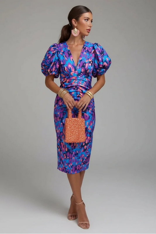 Arielle - Colourful Dress With Pleated Sleeves